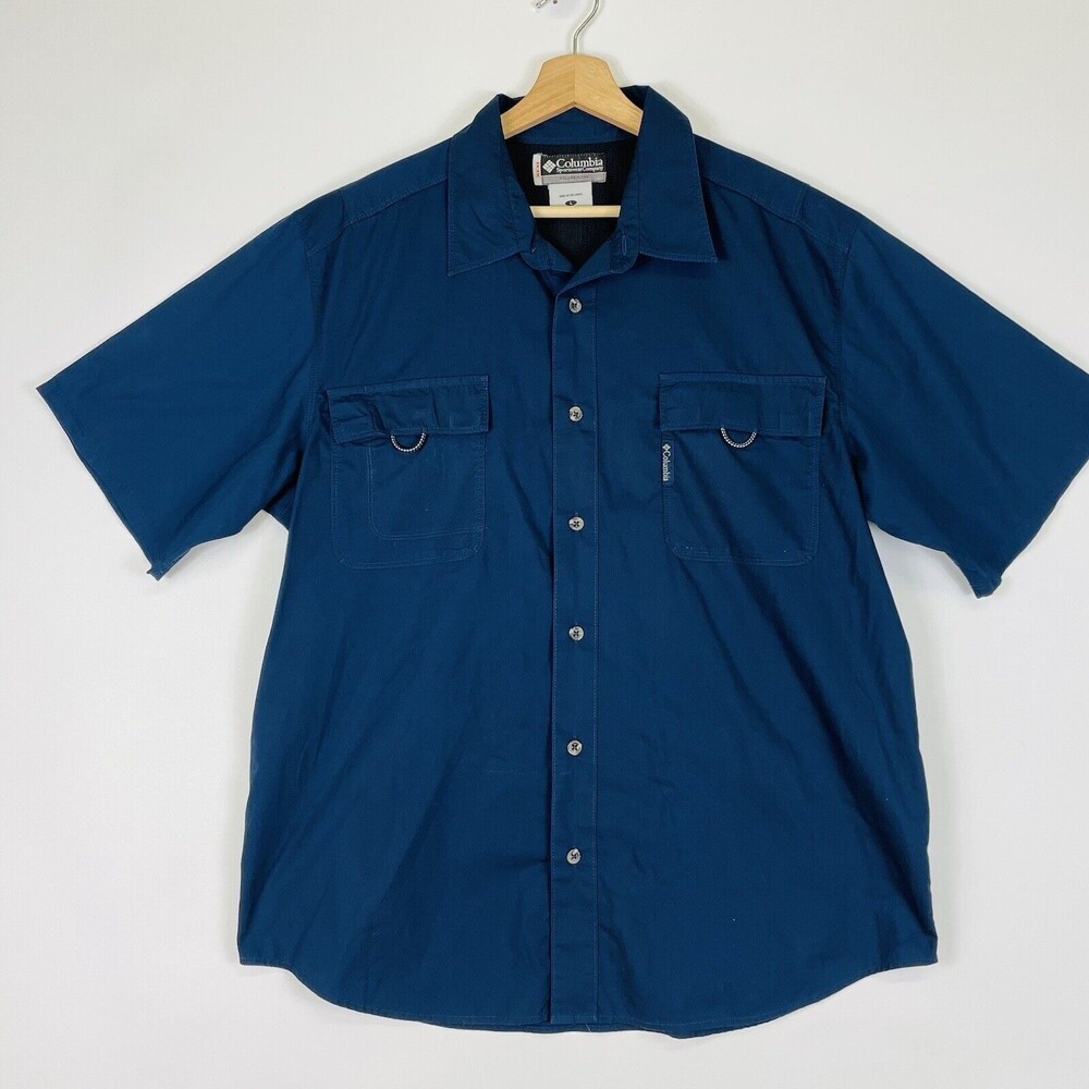 Columbia Shirt‎ Mens Large Blue Short Sleeve Breathable Vents Outdoors Hiking